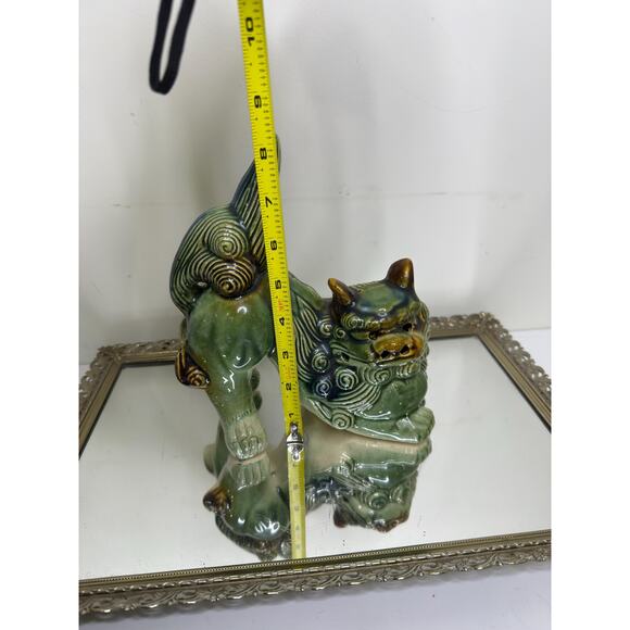Chinese Foo Dog Green Guardian Shishi Lions Figurine Green Glazed Chinoiserie - Picture 5 of 14